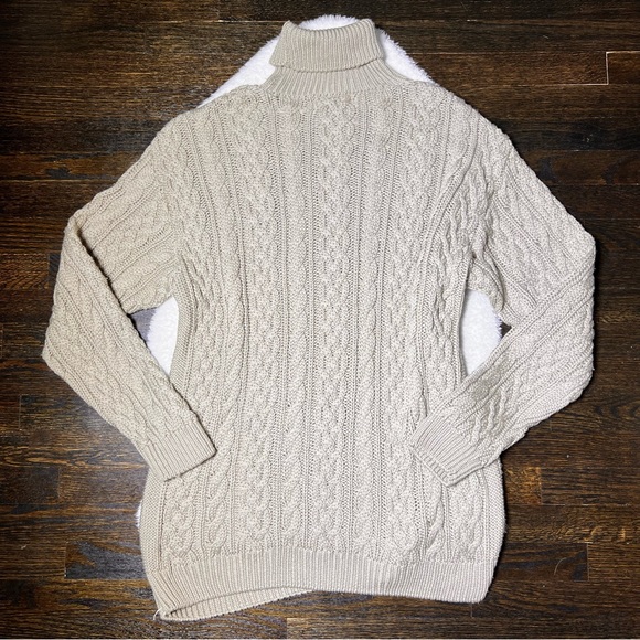 Ivan Grundahl Beige Merino Wool Cable Knit Turtleneck Sweater Dress - Picture 4 of 14